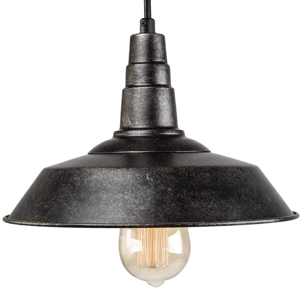 LNC Barnyard III 1-Light Rustic Black Barn Light Dining Kitchen Island Adjustable Pendant with Dome Shade
