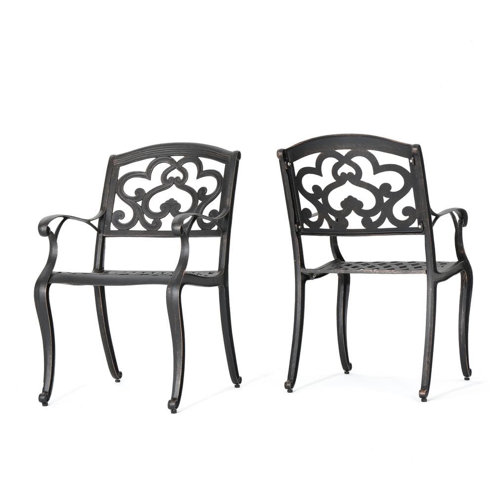 Soft Cloud Patina Copper Cast Aluminum Outdoor Dining Chairs, Set of 2