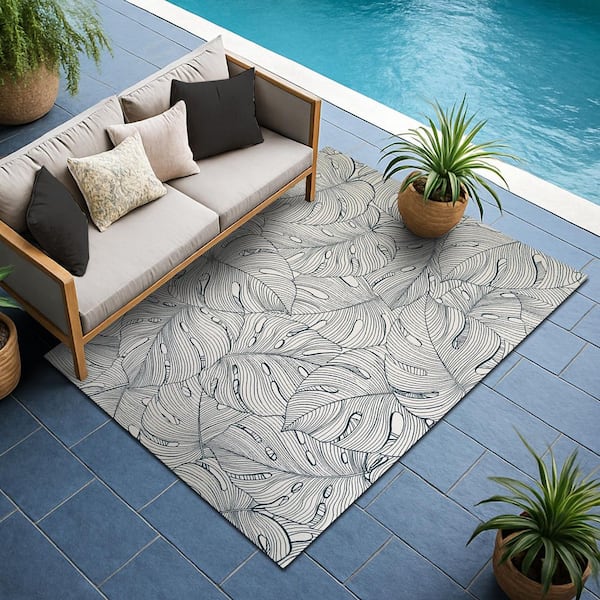 Castille Palma 10 x 14 Petrol Floral Outdoor Area Rug