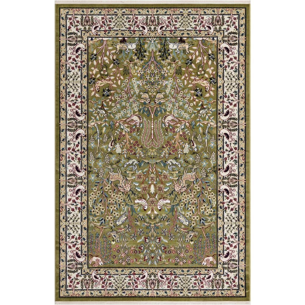 Emerald Blossom Easy-Care Rectangular Synthetic Rug