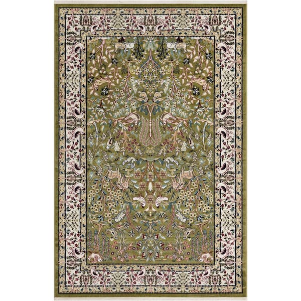 Unique Loom Narenj Collection Area Rug - Bristol (5 ft. 3 in. x 8 ft. Rectangle Green/Ivory)