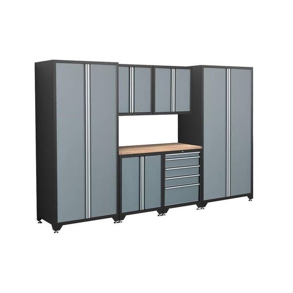 NewAge Products Pro Series 83 in. H x 128 in. W x 24 in. D Welded Steel Cabinet Set in Grey (7-Piece)