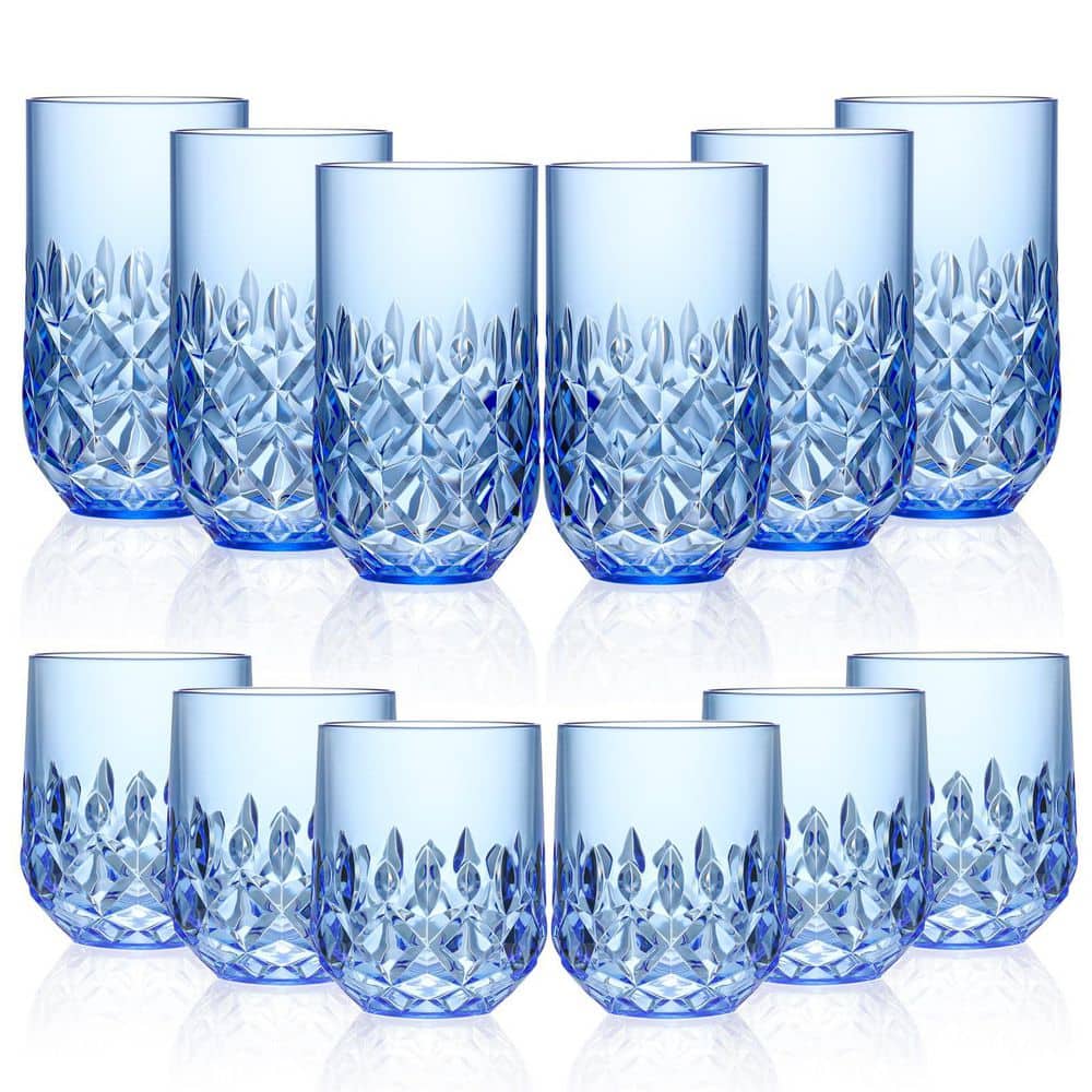 12-Piece Blue Acrylic Diamond Design Drinkware Set 12 oz and 18 oz Reusable Plastic Cups Party Wedding price history on PriceWatchPro