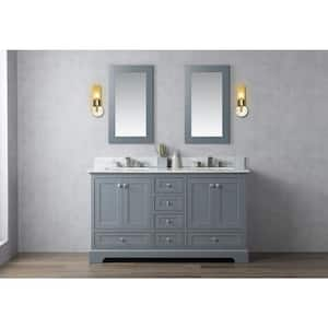 60 in. W x 22 in. D x 34.3 in. H Double Sink Freestanding Bath Vanity in Gray with White Carrara Marble Top