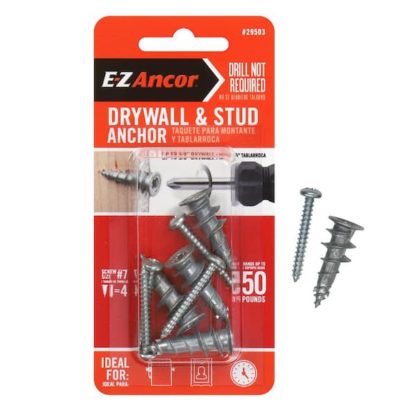 E-Z Ancor Stud Solver #7 x 1-1/4 in. Alloy Flat-Head Self-Drilling Drywall Anchors with Screws (4-Pack)
