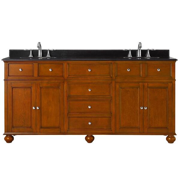 Home Decorators Collection Hampton Harbor 72 in. W x 22 in. D Vanity in Sequoia with Granite Vanity Top in Black with White Sink