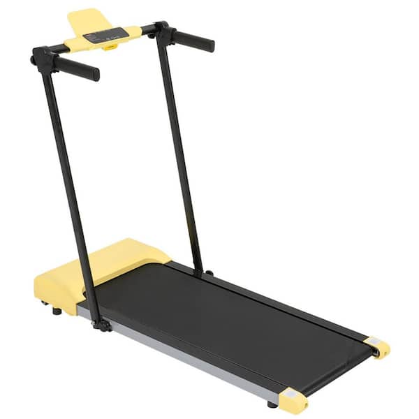 Yellow Metal Foldable Electric Treadmill with Safety Key, LED Display, Pad/Phone Holder and Inclines
