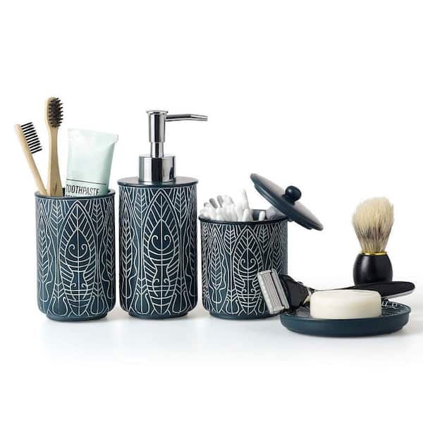Dracelo 4-Piece Bathroom Accessory Set with Soap Dispenser, Toothbrush Holder, Canister and Soap Dish in Blue