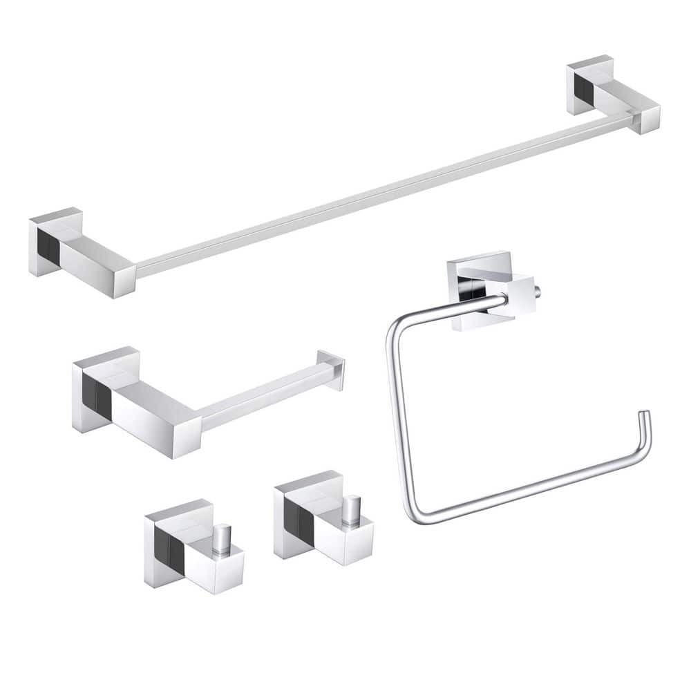 5-Piece Bathroom Hardware Set with Towel/Robe Hook Toilet Paper Holder Towel Ring Towel Bar/Rack in Chrome price history on PriceWatchPro