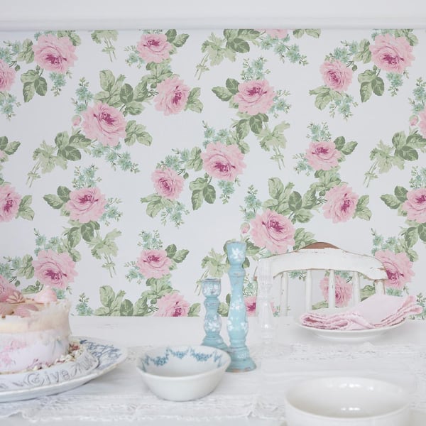 Rachel Ashwell Royal Bouquet Pink Wallpaper
