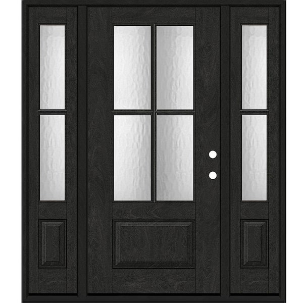 Regency 68 in. x 80 in. 3/4Lite 4SDL Oasis Deco Glass LHIS Prefinish Onyx Fiberglass Prehung Front Door w/2_ 14inSL