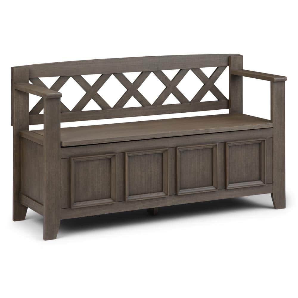 Farmhouse Gray Pinewood 48" Entryway Storage Bench with Latticework