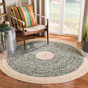 Cape Cod Green/Natural Doormat 3 ft. x 3 ft. Braided Round Area Rug