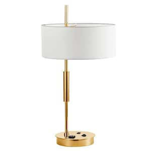 Fitzgerald 26.5 in. Aged Brass Table Lamp with White Fabric Shade