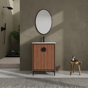 24 in. W Single Sink Freestanding Bath Vanity in Brown with White Ceramic Top