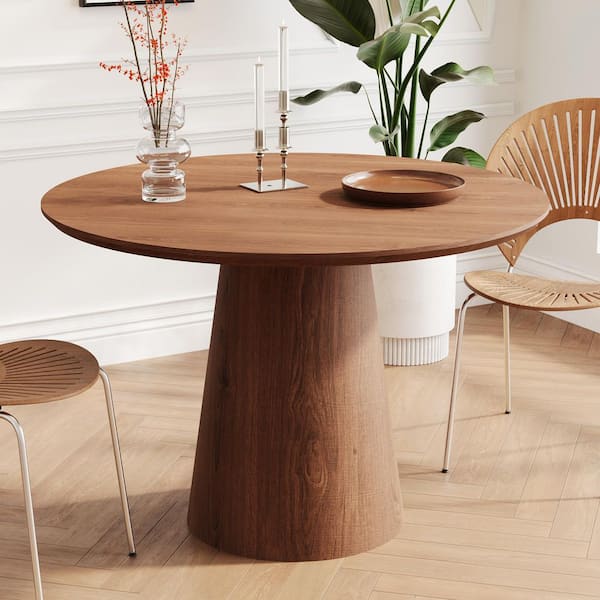 43 in. Wooden Circular Dining Table, Modern Minimalist Round Table, Natural Wood Colored Table