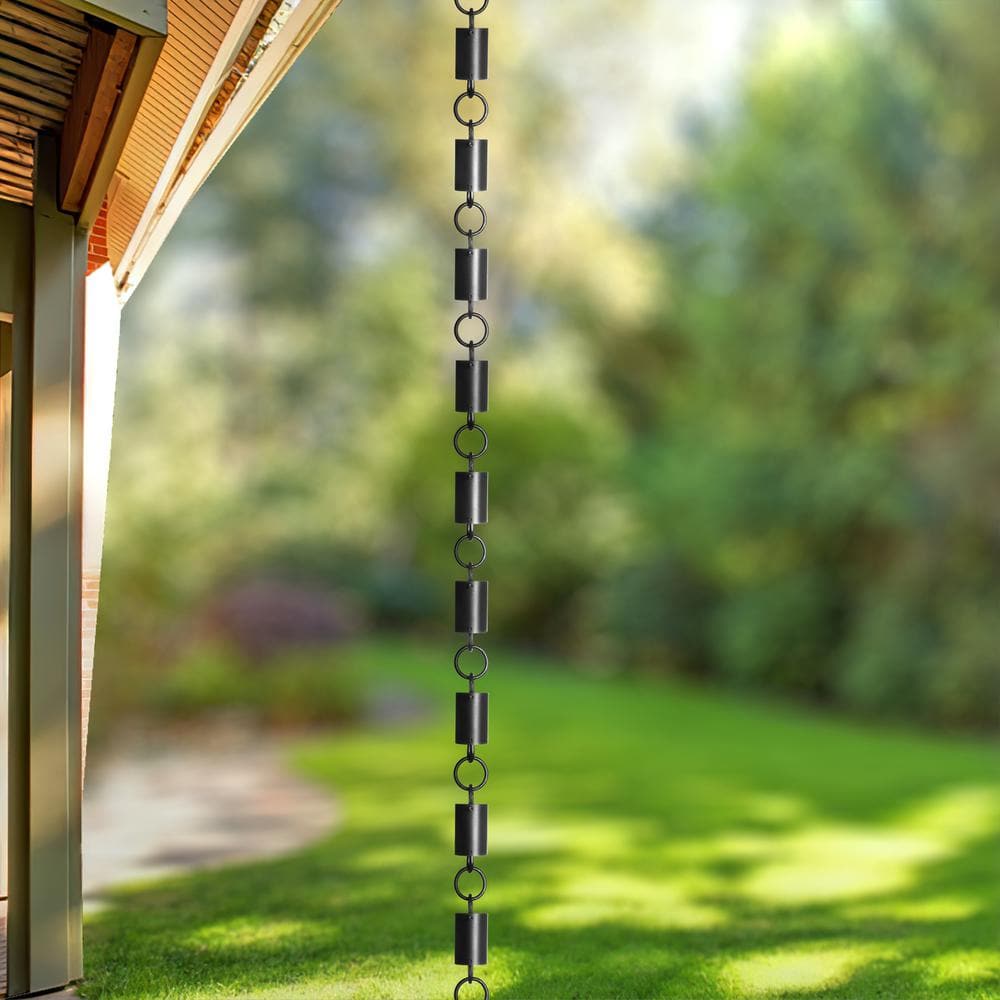 Black Aluminum Cylinder Rain Chain with 23 Cups, 8.5 Feet