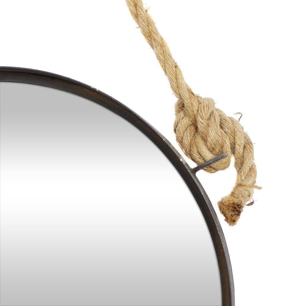 Brown Round Metal Wall Mirrors with Jute Rope Set