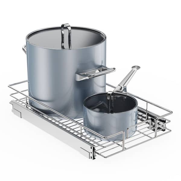 HOMLUX 11 in. W x 21 in. D Silver Metal Pull Out Cabinet Organizer