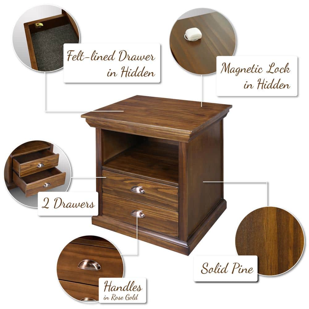 Lincoln 20" Mocha Solid Wood Nightstand with Concealed Drawer