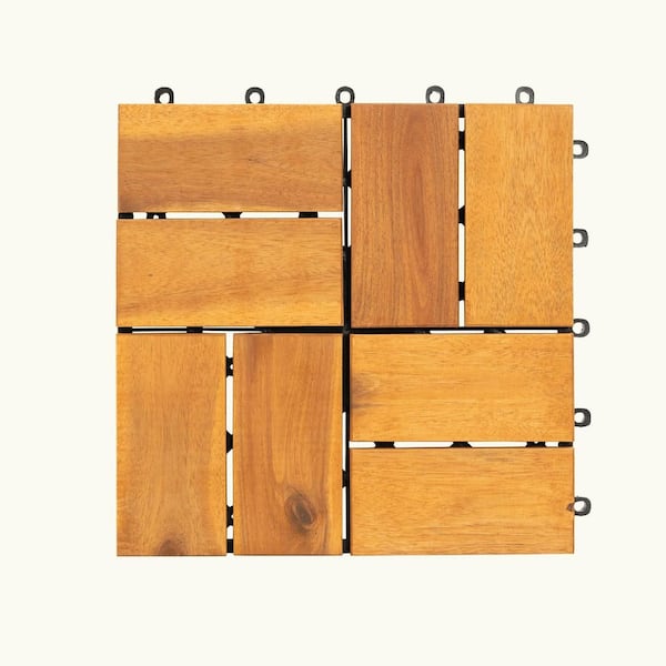 11.8 in. x 11.8  in. Square Acacia Wood Interlocking Deck Tiles,Patio Floor Tile,Golden (Set of 10)