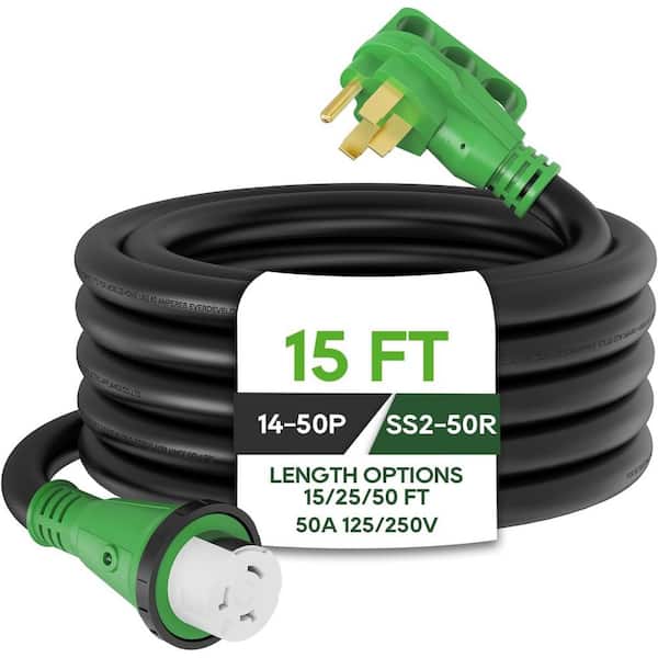 EKIEUDL 15 ft. 6 / 4 STW 50 Amp 125-Volts RV Marine Extension Cord with LED Power Indicator and Cord Organizer ETL Listed