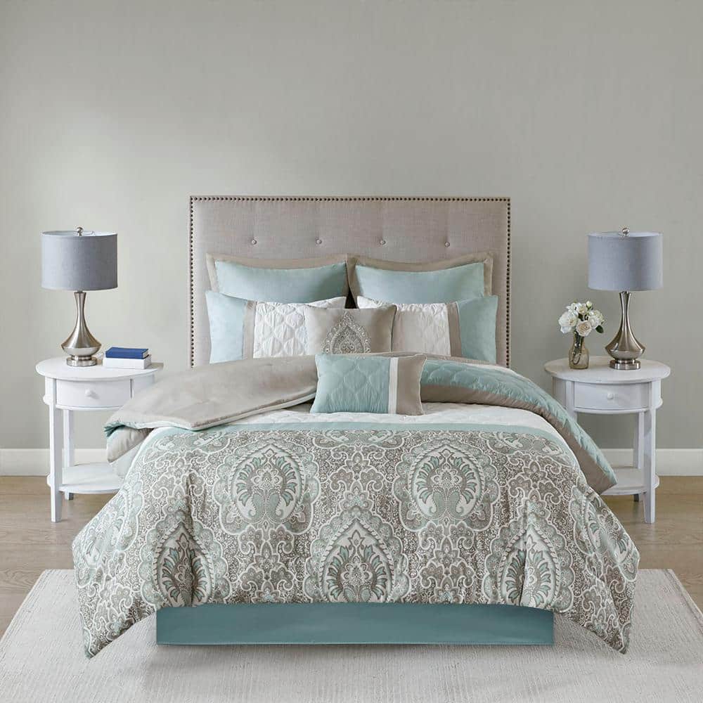 Luxury Quality Queen 8-Piece Seafoam Polyester Comforter Set