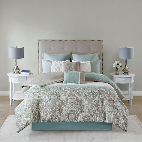 Unbranded Luxury Quality Queen 8-Piece Seafoam Polyester Comforter Set