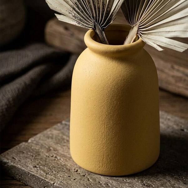 3-Piece 8.66 in. Round Yellow Ceramic Decorative Vase LAN1Y52