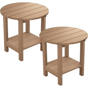 17-5/8 in. H Teak Round Plastic Adirondack Outdoor Patio Side Table(2-Pack)