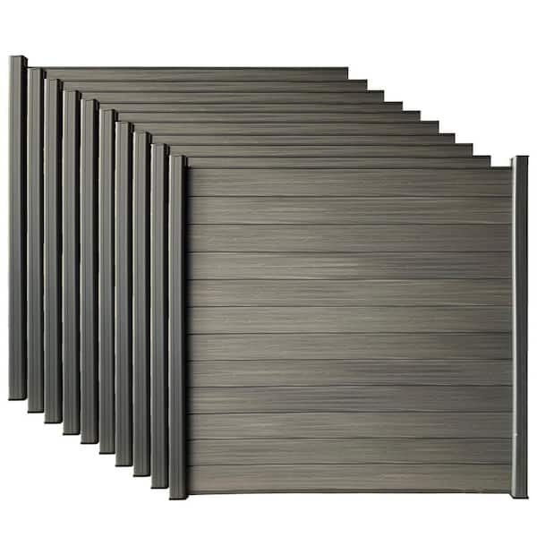 LH EP Complete Kit 6 ft. x 6 ft. Wood Grain Castle Gray WPC Composite Fence Panel w/Pronged Holders & Post Kits (10 set)