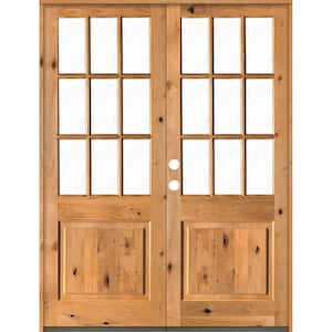 72 in. x 96 in. Craftsman Knotty Alder 9-Lite Clear Glass clear stain Right Active Double Prehung Wood Front Door