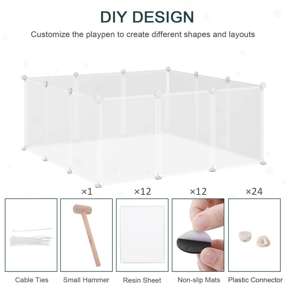 Clear Plastic Pet Playpen with Multi-Angle Connectors