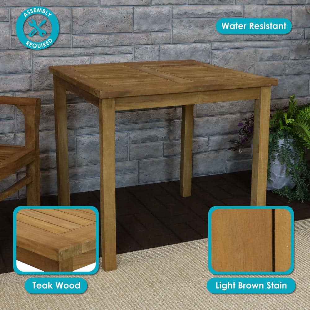 Sunnydaze Light Brown Teak Square Outdoor Dining Table