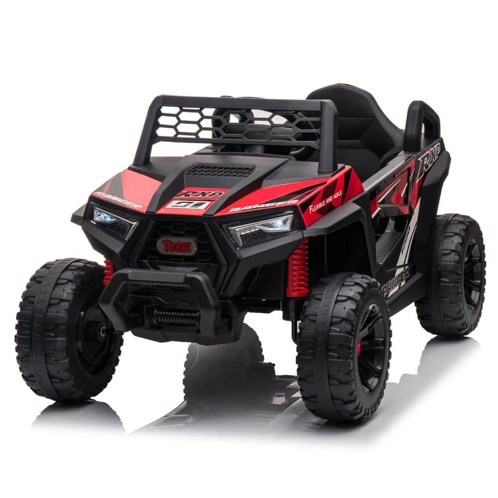 TOBBI 12-Volt Kids Ride On Car Battery Powered UTV Truck with LED Lights, Red and Black -  TH17L0974