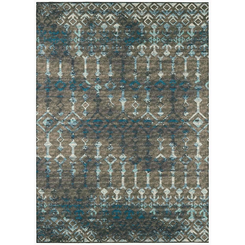 Bravado Brown 8 ft. x 10 ft. Geometric Indoor/Outdoor Washable Area Rug