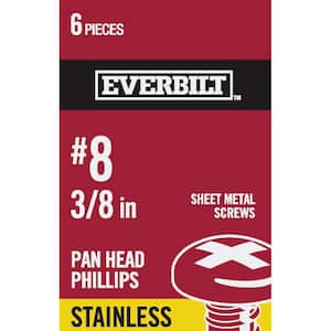 #8 x 3/8 in. Phillips Pan Head Stainless Steel Sheet Metal Screw (6-Pack)