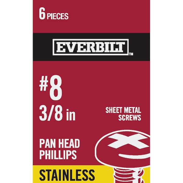 Everbilt #8 x 3/8 in. Stainless Steel Phillips Pan Head Sheet Metal Screw (6-Pack)