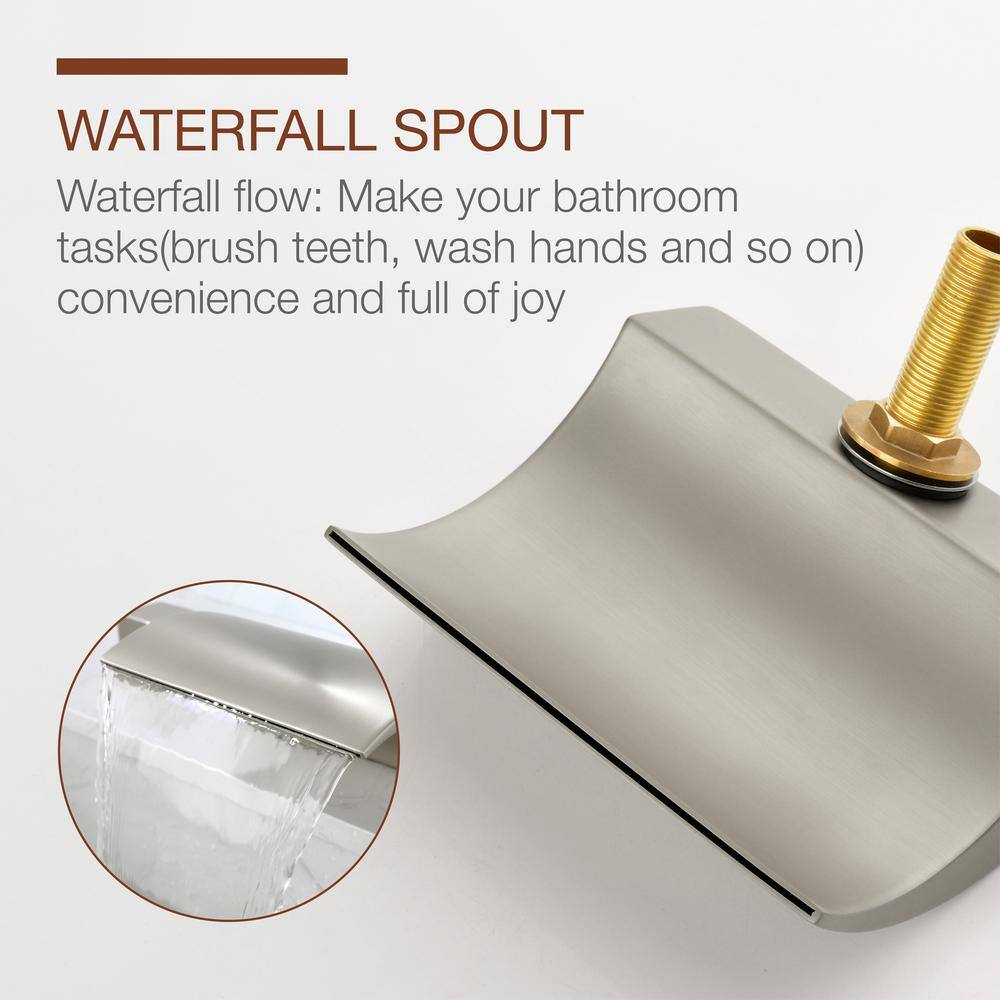 Brushed Nickel Waterfall Widespread 2-Handle Bathroom Faucet
