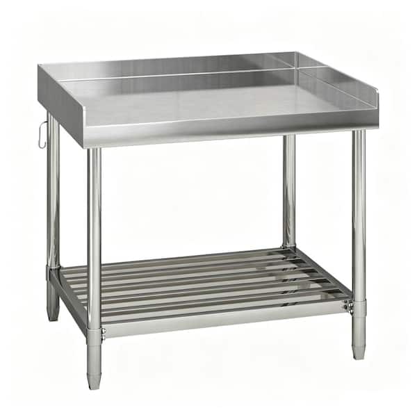36x30x34 in. NSF Work Table with 3-Side Backsplash & Adjustable Undershelf, Heavy Duty Prep Station for Kitchen