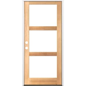 42 in. x 96 in. Modern Hemlock Right-Hand/Inswing 3-Lite Clear Glass Clear Stain Wood Prehung Front Door