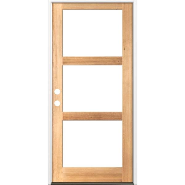 Krosswood Doors 42 in. x 96 in. Modern Hemlock Right-Hand/Inswing 3-Lite Clear Glass Clear Stain Wood Prehung Front Door