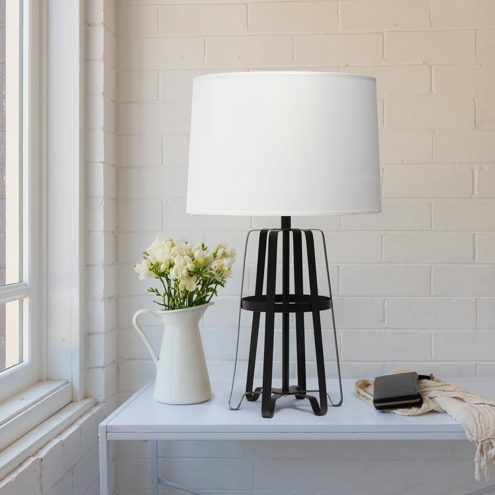 Adjustable Bronze Cage Table Lamp with White Shade