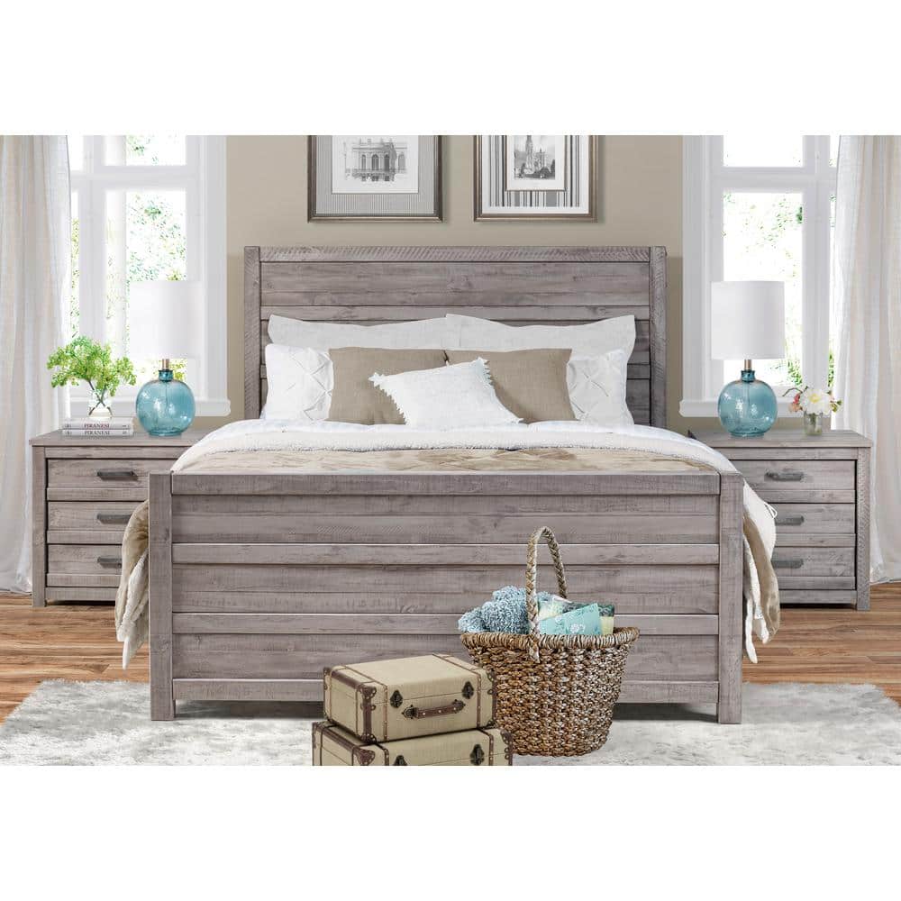 Antique Gray Pine 3-Drawer Rustic Nightstand
