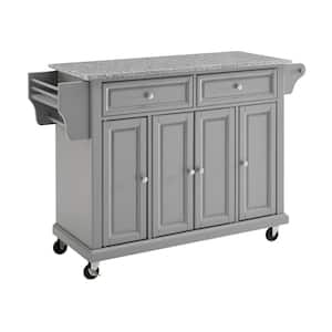 Full Size Grey Kitchen Cart with Solid Granite Top
