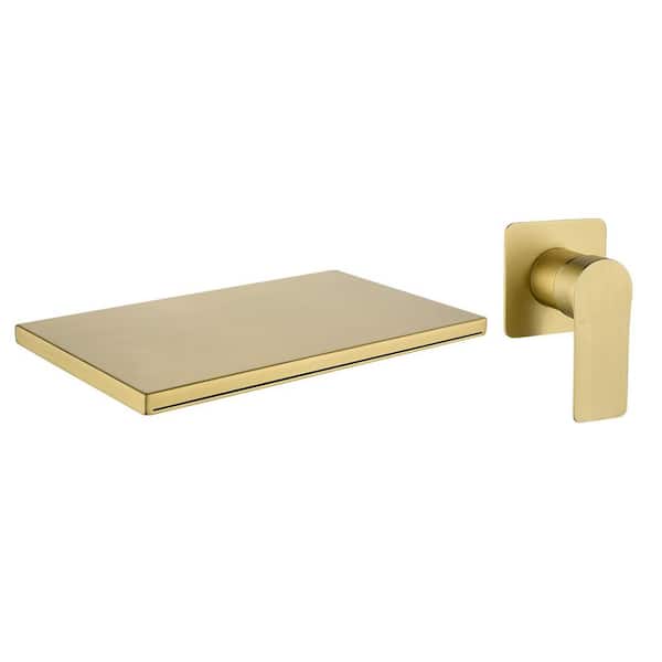 Single Handle Wall-mount Faucet SUS304 Stainless Steel Bathroom Faucet with Water Spout in Brushed Gold