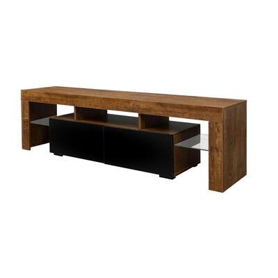 63 in. Walnut and Black Living Room Furniture TV Stand Cabinet Up to 80 in.