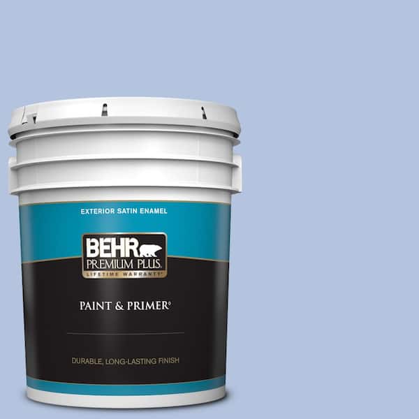 BEHR PREMIUM PLUS 5 gal. #600C-3 Periwinkle Bud Satin Enamel Exterior Paint & Primer