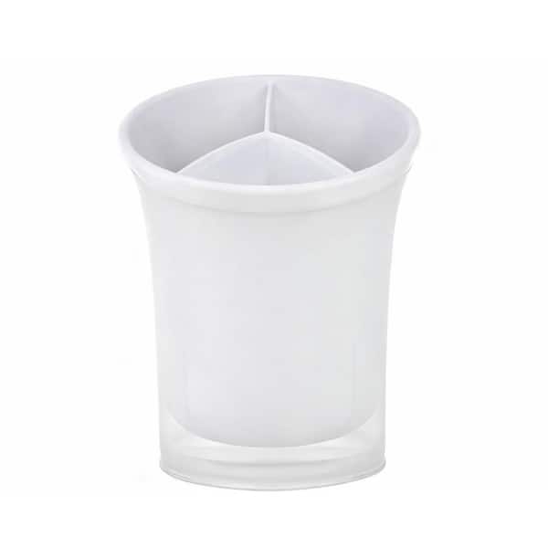 White Plastic Utensil Holder with Drainage Feature Kitchen Counter Silverware Organizer for Forks Spoons Whisk