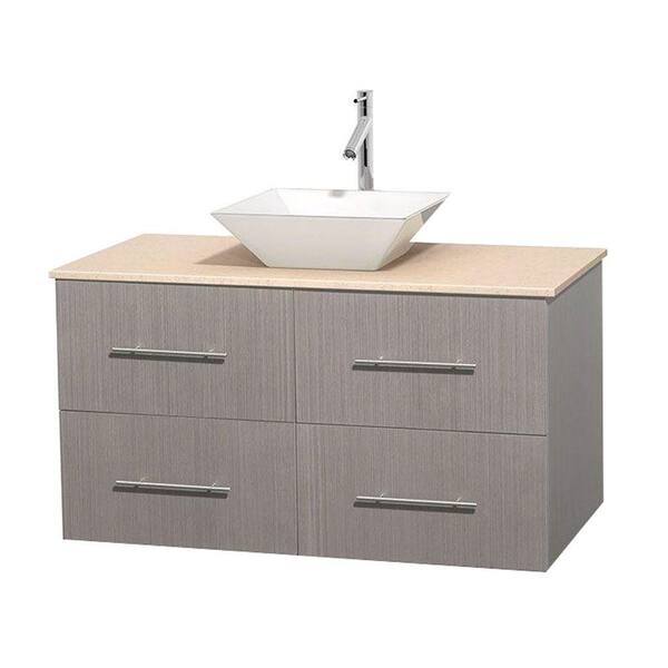 Wyndham Collection Centra 42 in. Vanity in Gray Oak with Marble Vanity Top in Ivory and Porcelain Sink